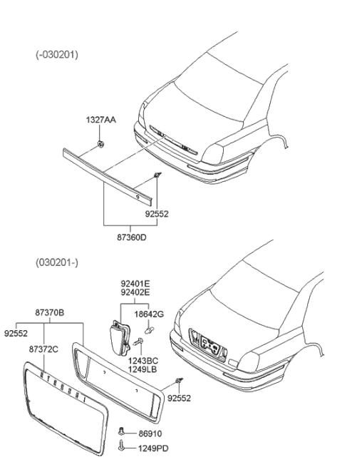 2001 Hyundai XG300 Garnish Assembly-Back Panel Diagram for 87360-39010