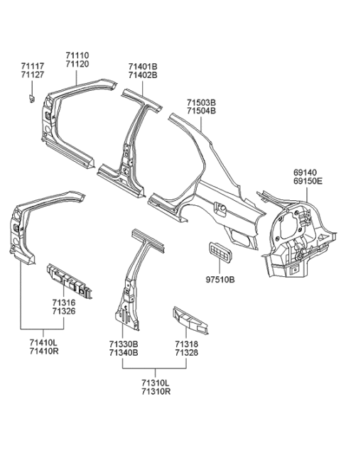 2003 Hyundai XG350 Module Assembly-Front Pillar Outer,RH Diagram for 71420-39100