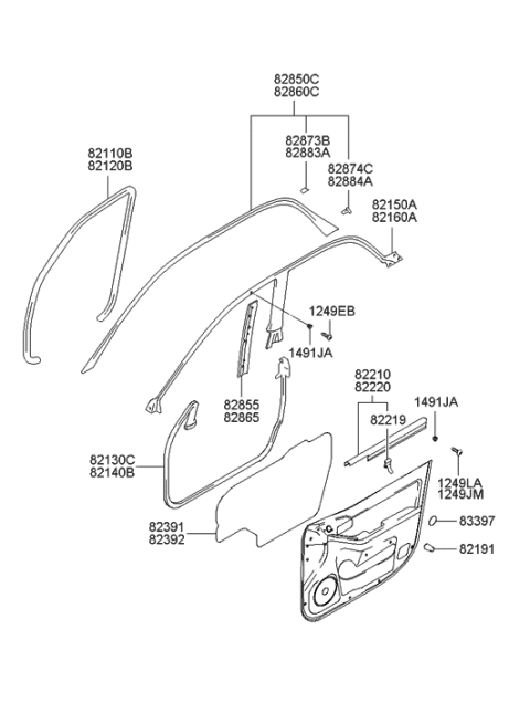 2002 Hyundai XG350 Weatherstrip Assembly-Front Door Belt Outside LH Diagram for 82210-39000