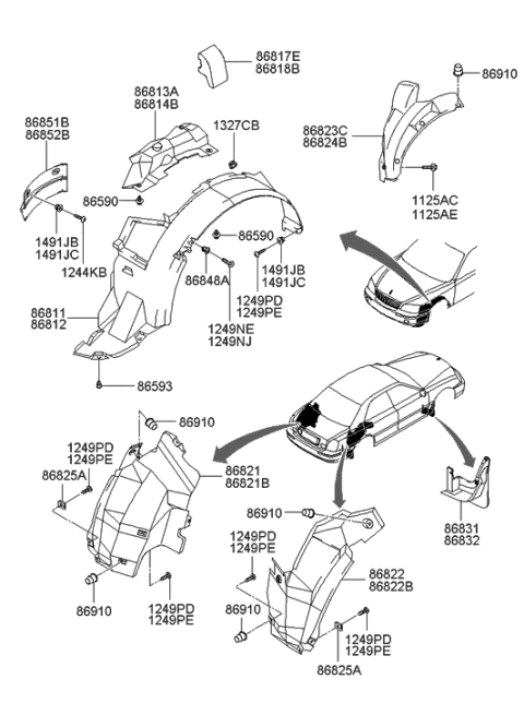 2000 Hyundai XG300 Front Wheel Guard Assembly,Left Diagram for 86811-39500