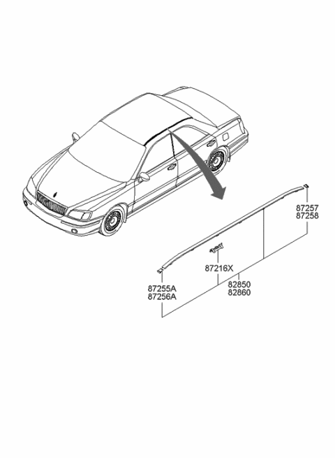 2001 Hyundai XG300 Piece-Roof Garnish End Front,LH Diagram for 87218-39000
