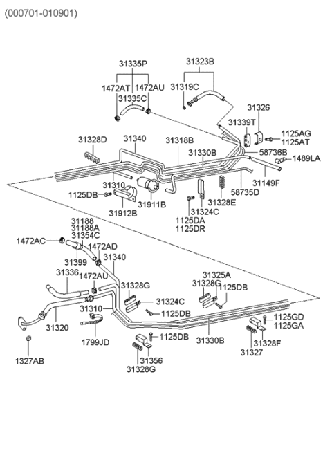 2002 Hyundai XG350 Clamp-Fuel Tube Diagram for 31324-38000
