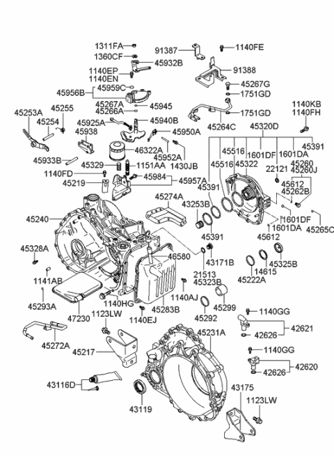2000 Hyundai XG300 Auto Transmission Case Diagram