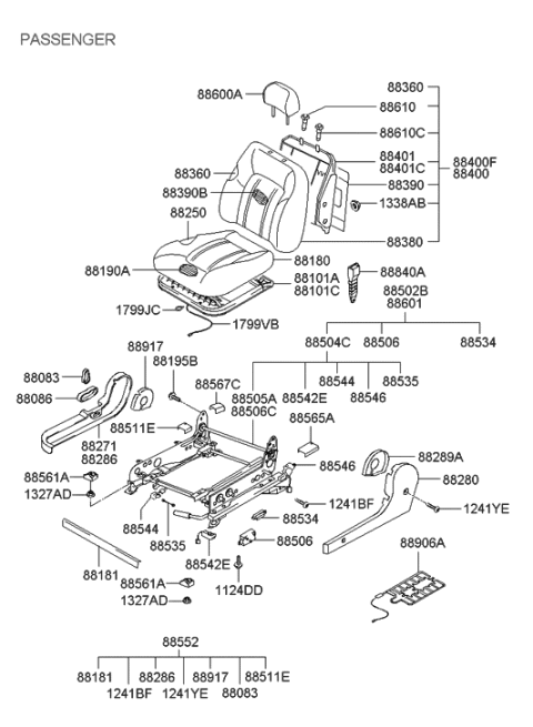 2000 Hyundai XG300 Front Right-Hand Seat Back Covering Assembly Diagram for 88470-39410-PAZ