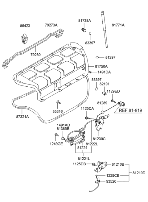 2000 Hyundai XG300 Trunk Lid Latch And Opener Assembly Diagram for 81230-39030