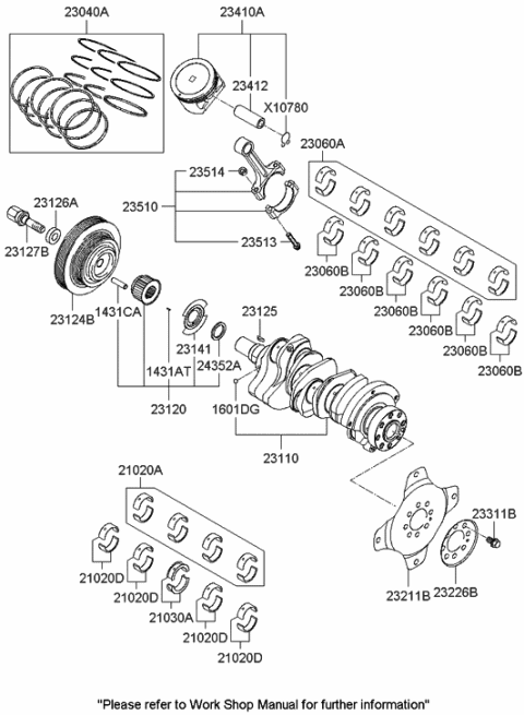 2002 Hyundai XG350 Bearing Set-Crank Shaft Diagram for 21020-39500