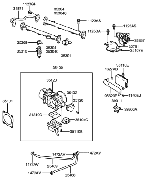 2001 Hyundai XG300 Throttle Body & Injector Diagram