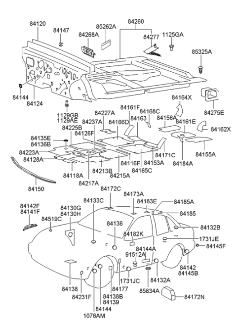 2001 Hyundai XG300 Isolation Pad & Floor Covering Diagram