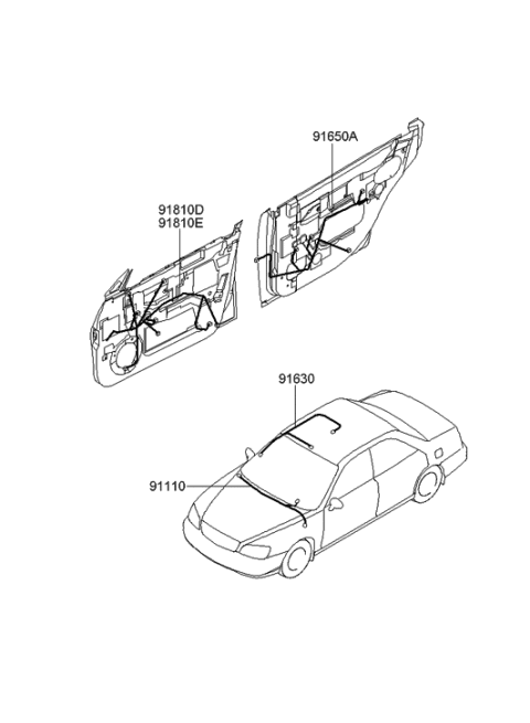 2000 Hyundai XG300 Wiring Assembly-Door Rear Diagram for 91650-39010