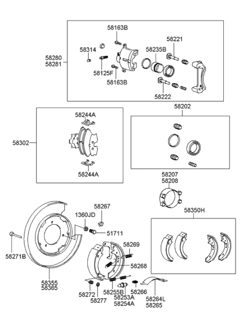 2000 Hyundai XG300 Shoe Kit-Parking Brake Diagram for 58350-39A00