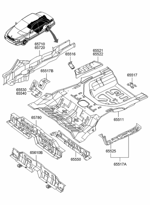 2005 Hyundai XG350 Extension Assembly-Rear Floor,Front Diagram for 65521-38110