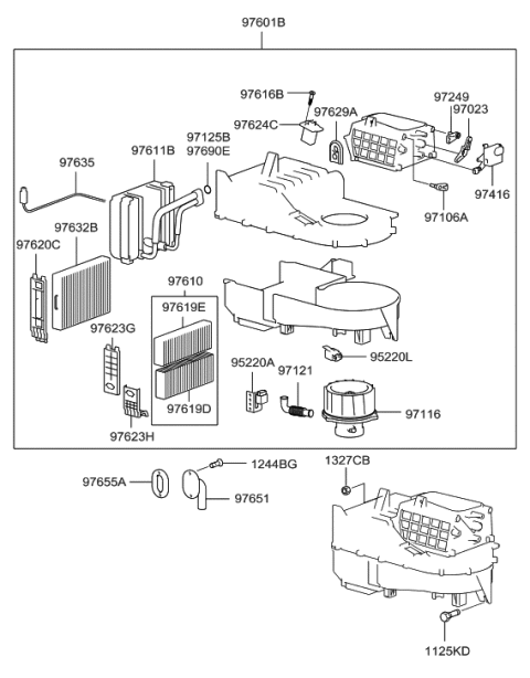 2000 Hyundai XG300 Evaporator & Blower Unit Diagram for 97602-38050