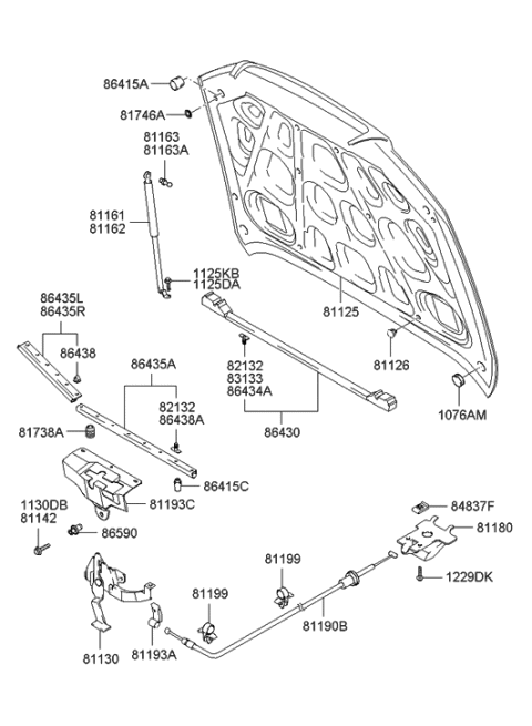 2005 Hyundai XG350 Handle Assembly-Hood Latch Release Diagram for 81180-34000-ZQ