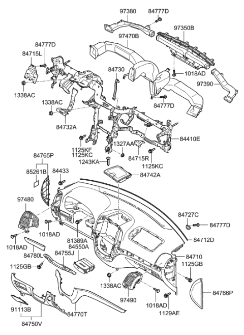 2006 Hyundai Santa Fe Panel Assembly-Lower Crash Pad,LH Diagram for 84750-2B301-J4