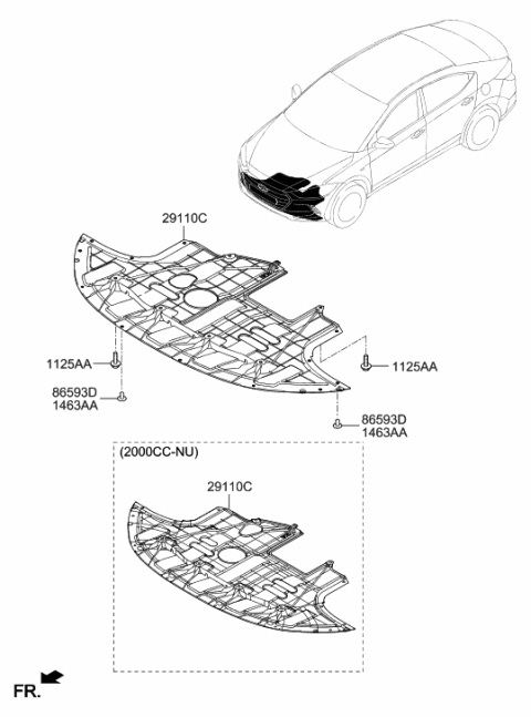 2016 Hyundai Elantra Panel Assembly-Under Cover Diagram for 29110-F2000