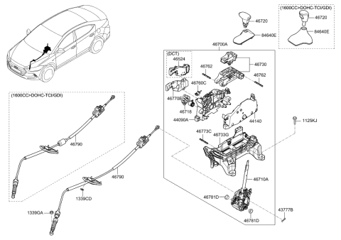2018 Hyundai Elantra Knob Assembly-Gear Shift Lever Diagram for 46720-C3200-TRY