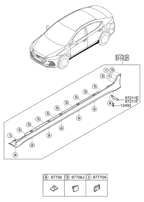 2016 Hyundai Elantra Body Side Moulding Diagram