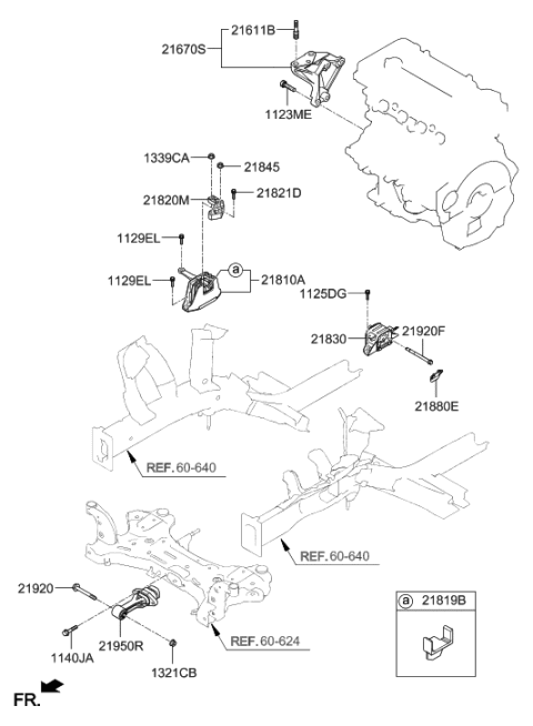 2018 Hyundai Elantra Engine Mounting Bracket Assembly Diagram for 21810-F2100