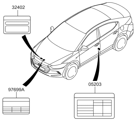 2016 Hyundai Elantra Label-Tire Pressure Diagram for 05203-F2440