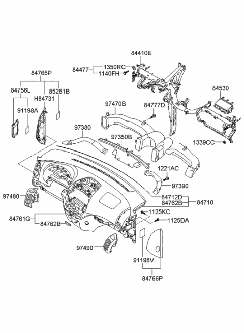 2009 Hyundai Elantra Touring Crash Pad Assembly-Main Diagram for 84710-2L500-XP