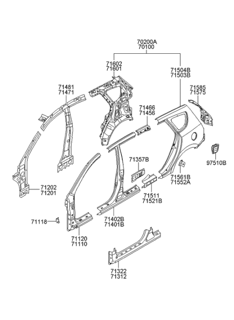 2008 Hyundai Elantra Touring Reinforcement-Roof Side Outer Center,RH Diagram for 71466-2L200