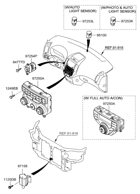 2009 Hyundai Elantra Touring Heater Control Assembly Diagram for 97250-2L411-4X