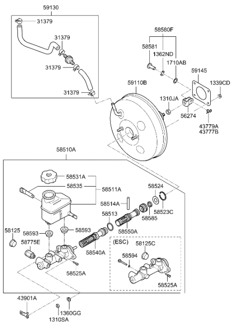 2009 Hyundai Elantra Touring Cylinder Assembly-Brake Master Diagram for 58510-2L100
