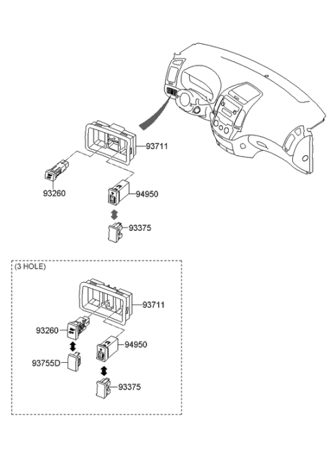 2010 Hyundai Elantra Touring Switch Plate-Crash Pad LH Diagram for 93711-2L000-4W