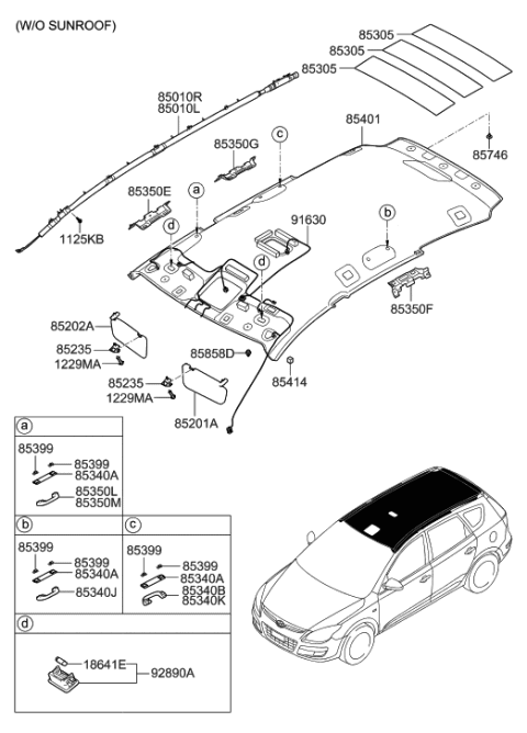 2012 Hyundai Elantra Touring Sunvisor & Head Lining Diagram 1