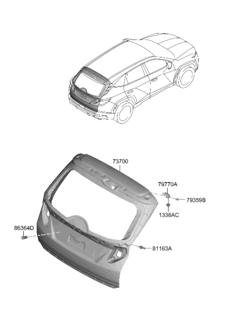 2022 Hyundai Tucson Panel Assembly-Tail Gate Diagram for 72800-N9220