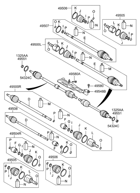 2015 Hyundai Sonata Hybrid Drive Shaft (Front) Diagram