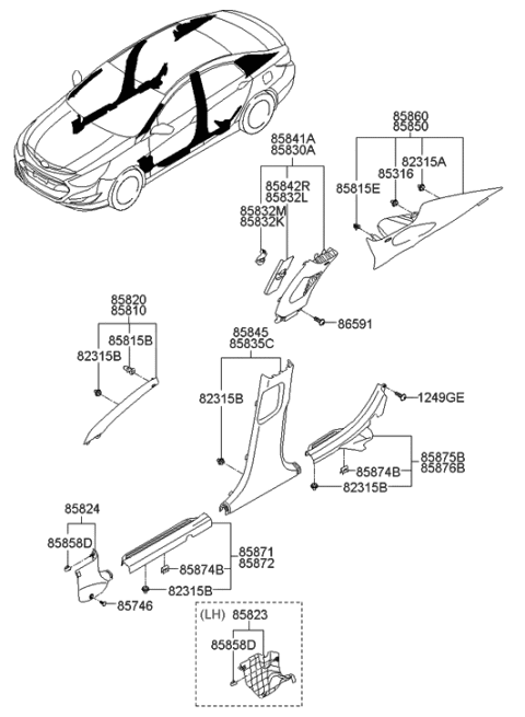 2013 Hyundai Sonata Hybrid Interior Side Trim Diagram