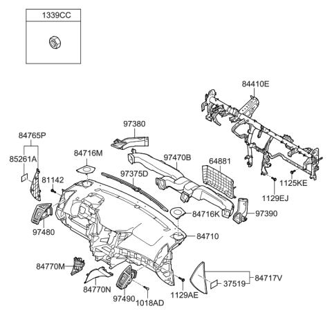 2015 Hyundai Sonata Hybrid Cover Assembly-Crash Pad Lower RH Diagram for 84767-4R000-HZ