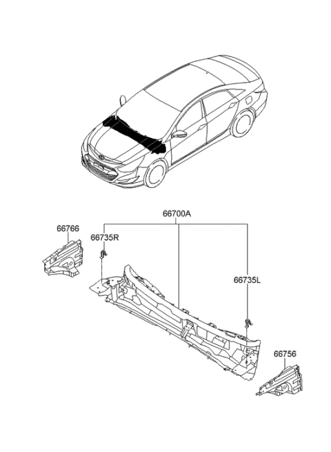 2011 Hyundai Sonata Hybrid Panel Assembly-Cowl Complete Diagram for 66700-3S070