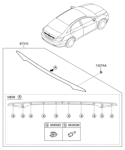 2013 Hyundai Sonata Hybrid Back Panel Moulding Diagram