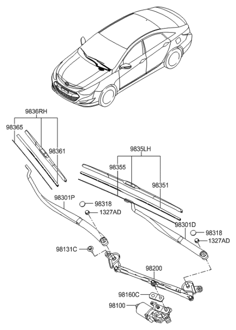 2012 Hyundai Sonata Hybrid Windshield Wiper Arm Assembly(Driver) Diagram for 98311-3S500