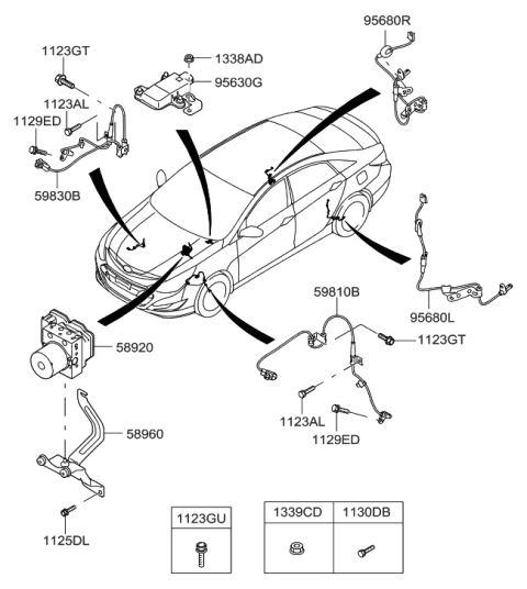 2015 Hyundai Sonata Hybrid Sensor Assembly-Abs Real Wheel ,LH Diagram for 59910-4R000