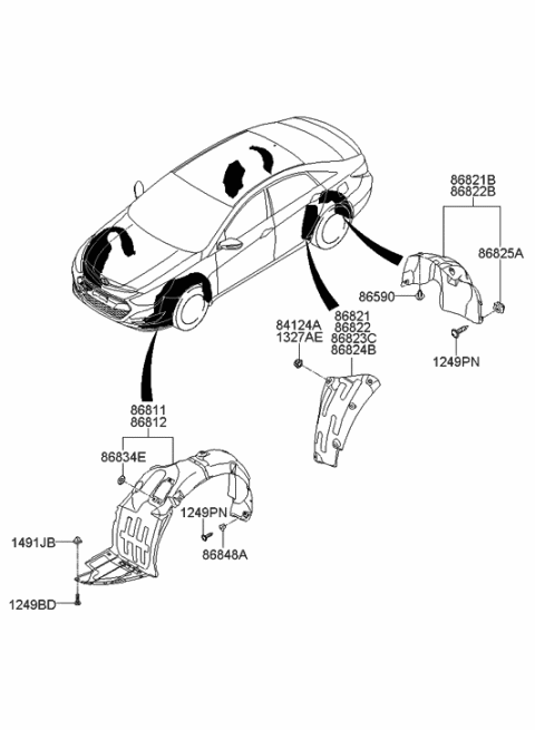 2014 Hyundai Sonata Hybrid Rear Wheel Guard Assembly,Right Diagram for 86822-4R000