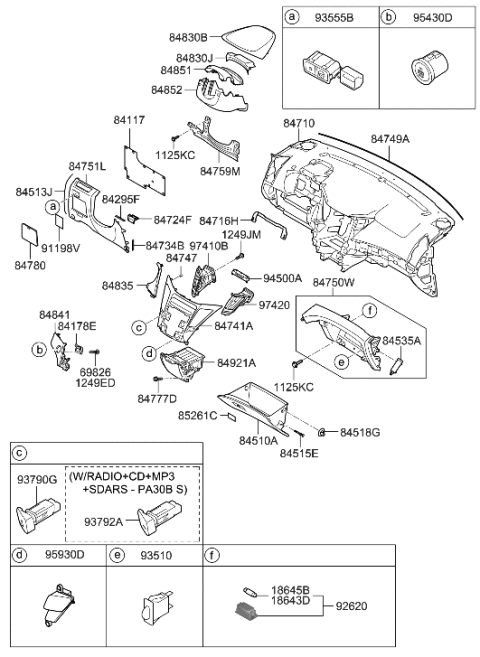 2013 Hyundai Sonata Hybrid Housing Assembly-Glove Box Diagram for 84510-3S100-YDA