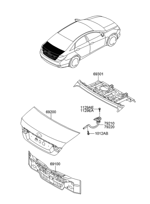 2012 Hyundai Sonata Hybrid Back Panel & Trunk Lid Diagram