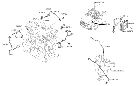 2014 Hyundai Sonata Hybrid Computer Brain Engine Control Module Diagram for 39105-2G916