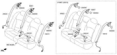 2012 Hyundai Sonata Hybrid Buckle Assembly-Rear Seat Belt,LH Diagram for 89830-4R000-RY