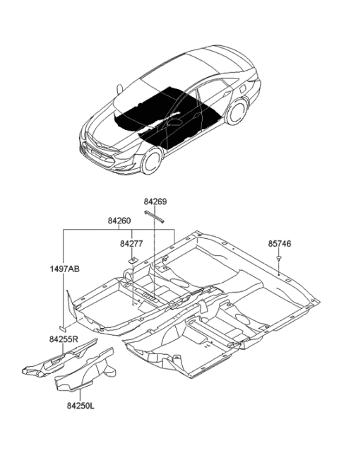 2012 Hyundai Sonata Hybrid Floor Covering Diagram