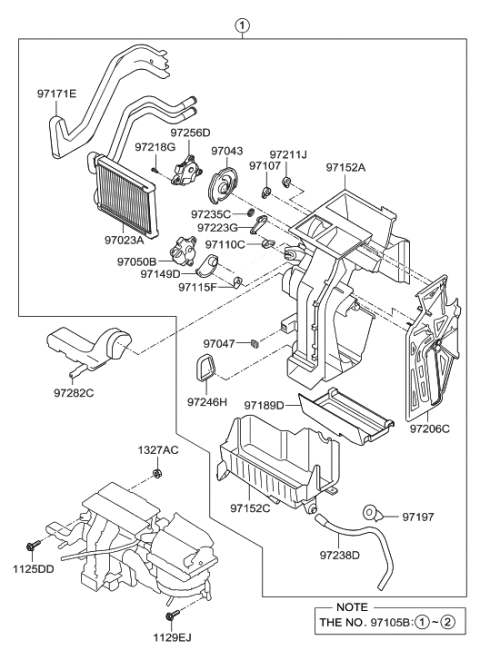 2012 Hyundai Sonata Hybrid Heater & Evaporator Assembly Diagram for 97100-4RDC0