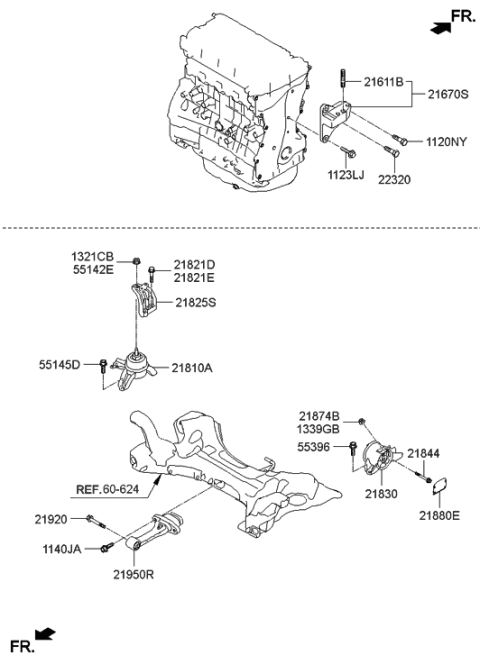 2012 Hyundai Sonata Hybrid Engine Mounting Bracket Assembly Diagram for 21810-4R100