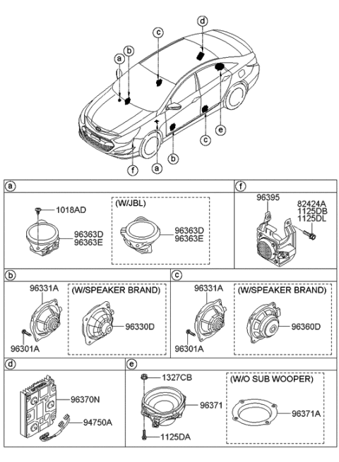 2012 Hyundai Sonata Hybrid Subwoofer Speaker Assembly Diagram for 96380-3S200