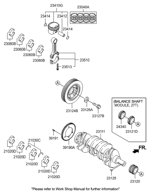 2014 Hyundai Sonata Hybrid Piston & Pin & Snap Ring Assembly Diagram for 23410-2G620