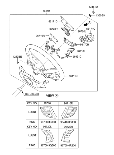 2012 Hyundai Sonata Hybrid Steering Wheel Assembly Diagram for 56110-4R380-RAS