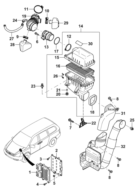 2006 Hyundai Entourage Duct Assembly-Air Diagram for 28210-4D010