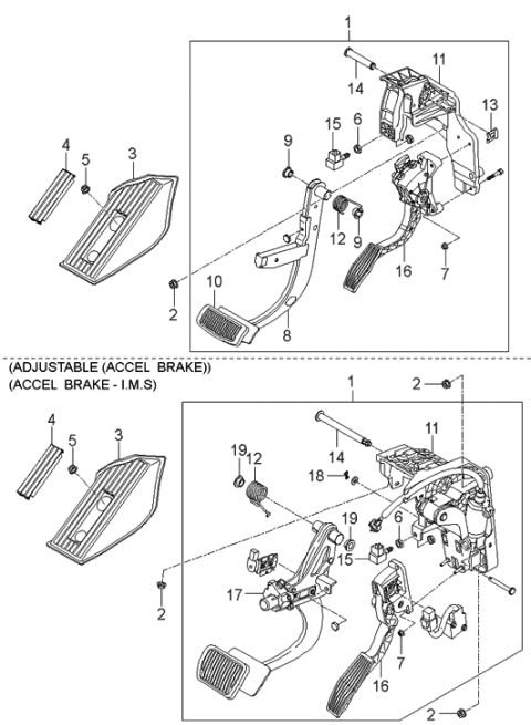 2006 Hyundai Entourage Clutch & Brake Pedal Diagram